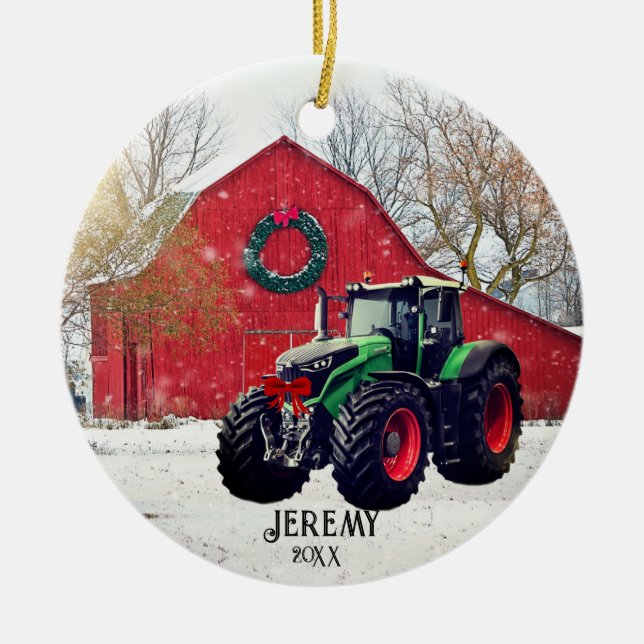 Modern Grönt Tractor "jul 20XX" Julgransprydnad Keramik (Framsidan)