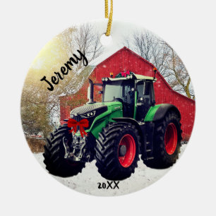 Modern Grönt Tractor "jul 20XX" Julgransprydnad Keramik