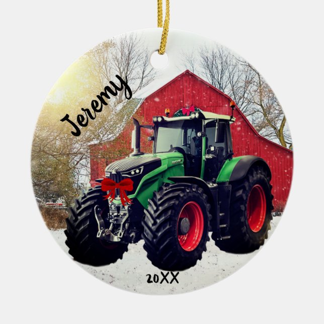  Modern Grönt Tractor "jul 20XX" Julgransprydnad Keramik (Framsidan)