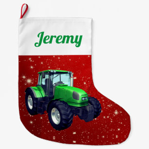 Modern Grönt Tractor på Red Stor Julstrumpa
