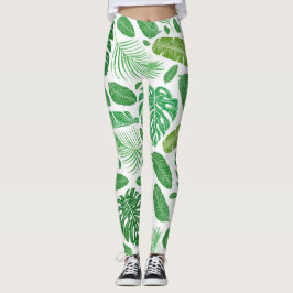 Modern Grönt Tropical Blad Mönster Leggings