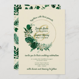 Modern Grönt Tropical Löv Circle Wandethe Bröllop Inbjudningar