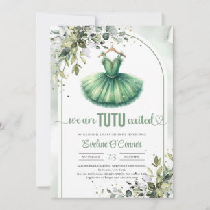 Modern grönt tutu-klänning greenery och guld inbjudningar