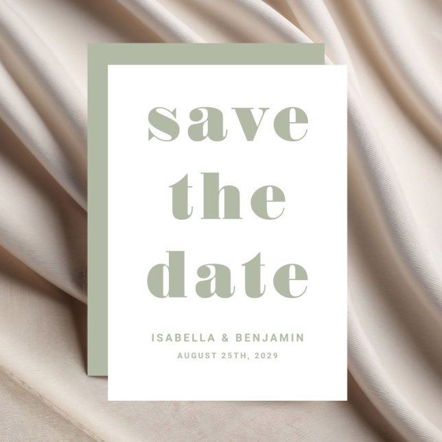 Modern Grönt Typography Bröllop Spara Datumet (Modern Sage Green Typography Wedding Save The Date)