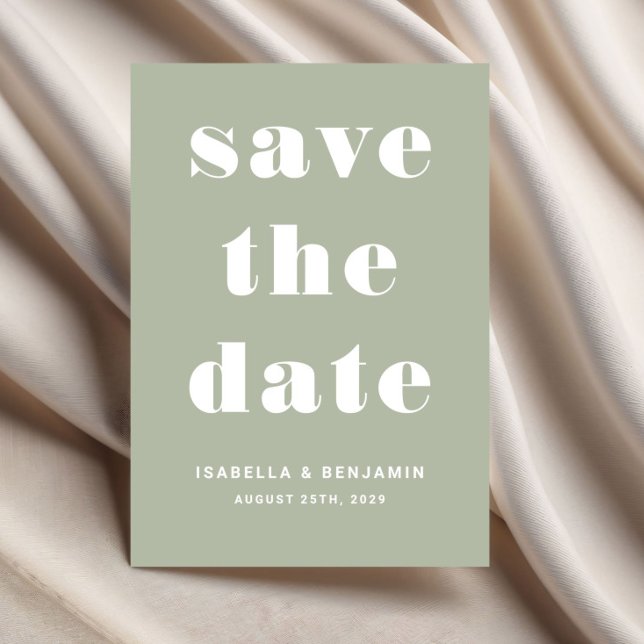 Modern Grönt Typography Bröllop Spara Datumet (Modern Sage Green Typography Wedding Save The Date)