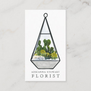 Modern grönt vattenfärgscactus terarium florist visitkort