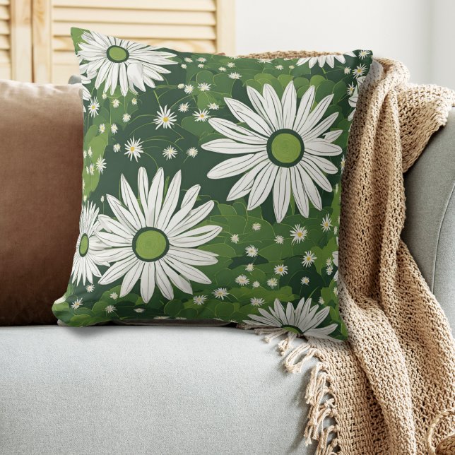 Modern Grönt White Blommigt Kudde (Skapare uppladdad)