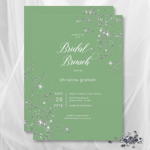 Modern Grönt & White Glam Diamonds Möhippa Brunch Inbjudningar
