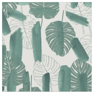 Modern Grönt White Monstera Löv Brushstrokes Tyg