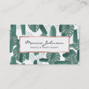 Modern Grönt White Monstera Löv Brushstrokes Visitkort