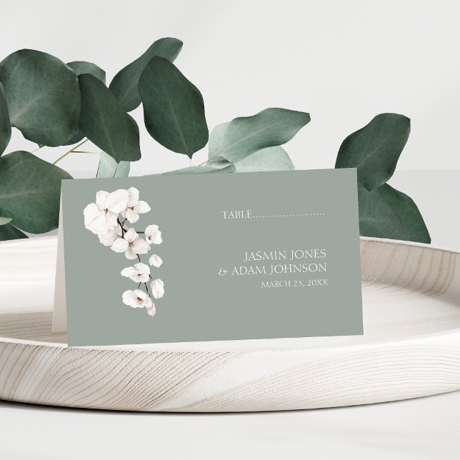 Modern Grönt White Orchids Blommigt Bröllop Placeringskort (Modern Sage Green White Orchids Wedding Table Place Card)