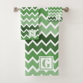 Modern Grönt White Zigzag Linjer Monogram