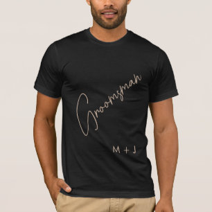 Modern Groomsman Beige + Black Script T Shirt