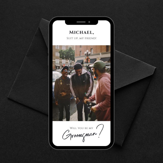 Modern Groomsman Card med foto Inbjudningar (Skapare uppladdad)