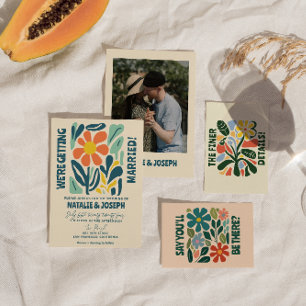 Modern Groovy-Blommigt - färgfull Retro fold Bröll Inbjudningar
