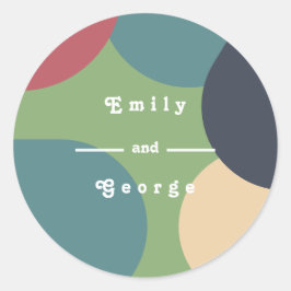 Modern Groovy Colorful Abstrakt Chic Retro Bröllop Runt Klistermärke