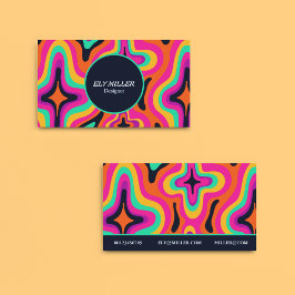 Modern Groovy Colorful Retro Rainbow Abstrakt Visitkort