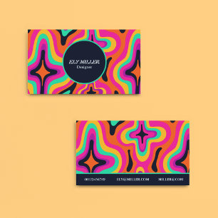Modern Groovy Colorful Retro Rainbow Abstrakt Visitkort
