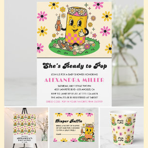 Modern Groovy Daisy Rosa Gul Hon är redo att blomm Inbjudningar