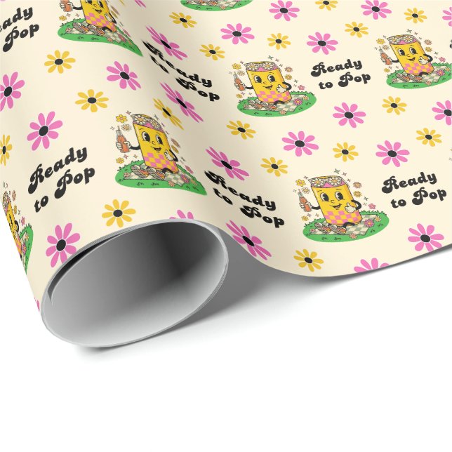 Modern Groovy Daisy Rosa Gul Hon är redo att blomm Presentpapper (Rullad Hörn)