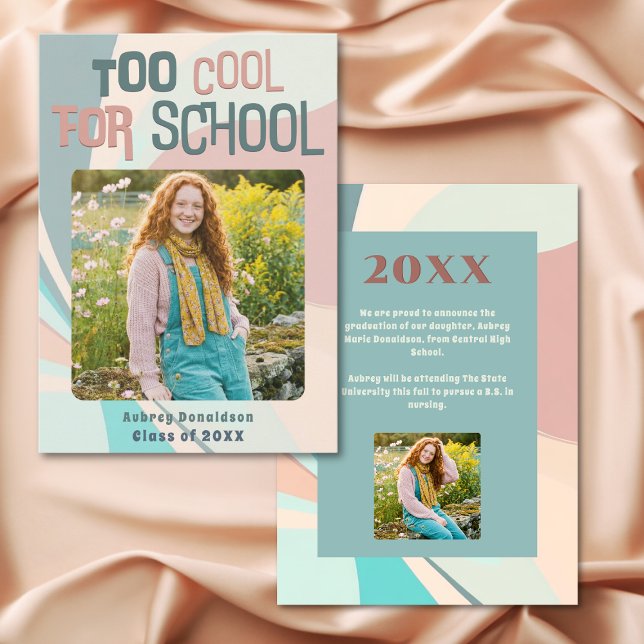Modern Groovy Persika Turkos Aqua Retro Examen Meddelande (Modern Groovy Peach Teal Aqua Retro Graduation Announcement)