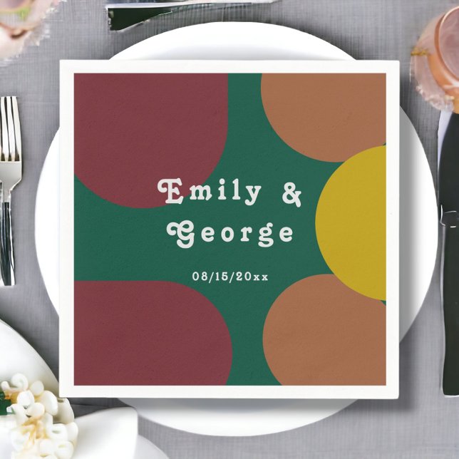 Modern Groovy Retro 70:s Trendig Abstrakt Bröllop Pappersservett (Skapare uppladdad)