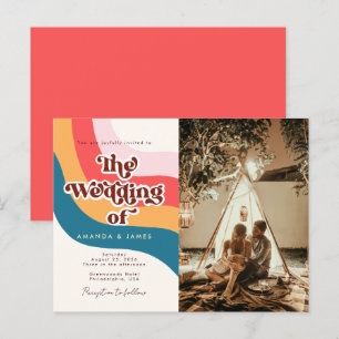 Modern Groovy Retro 70-talet Vågigt Linjer Photo B Inbjudan Vykort