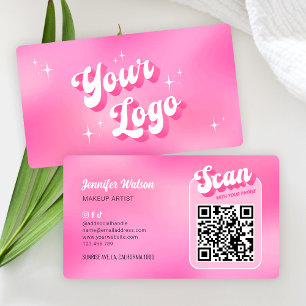 Modern Groovy Rosa Logotyp Makeup Nagel Salon QR-k Visitkort