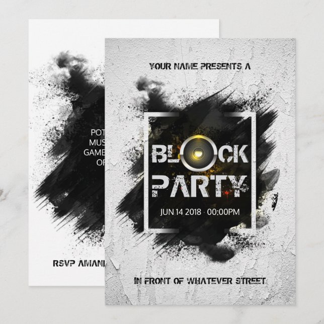 Modern Grunge Blockfest Inbjudningar (Fram/baksida)