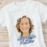 Modern Grunge Coola Anpassningsbar Foto Birthday H T Shirt<br><div class="desc">Utformningen är modern och enkel. Lägg till ett foto av anpassningsbarna på födelsedagstjuvret och lägg till namn,  lägg till ett anpassningsbar-meddelande</div>
