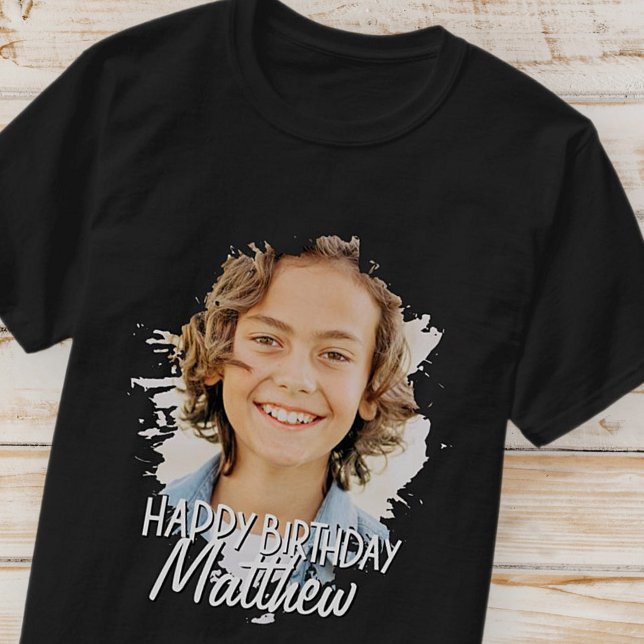 Modern Grunge Coola Anpassningsbar Foto Birthday H T Shirt (Skapare uppladdad)