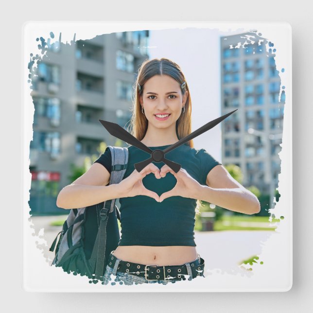 Modern Grunge Gräns Photo Fyrkantig Klocka (Framsida)