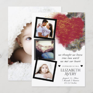 Modern Grunge Heart och Paint Splatter Photo Birth Meddelande