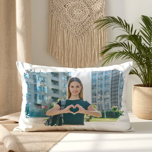 Modern Grunge Kant Foto Lumbarkudde (Modern Grunge Border Photo Lumbar Pillow)