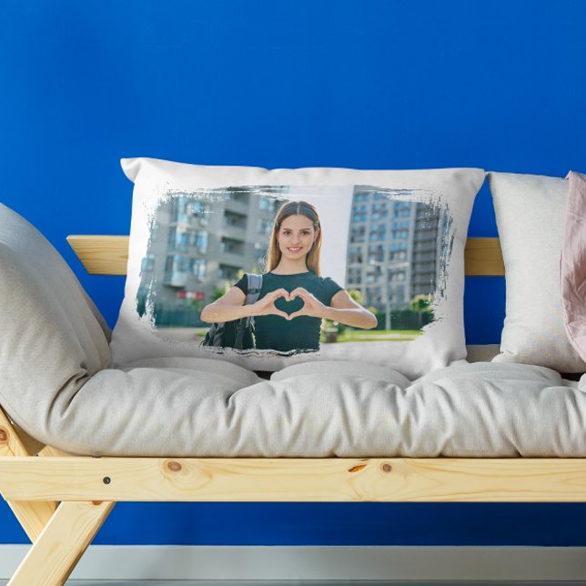 Modern Grunge Kant Foto Lumbarkudde (Modern Grunge Border Photo Lumbar Pillow)