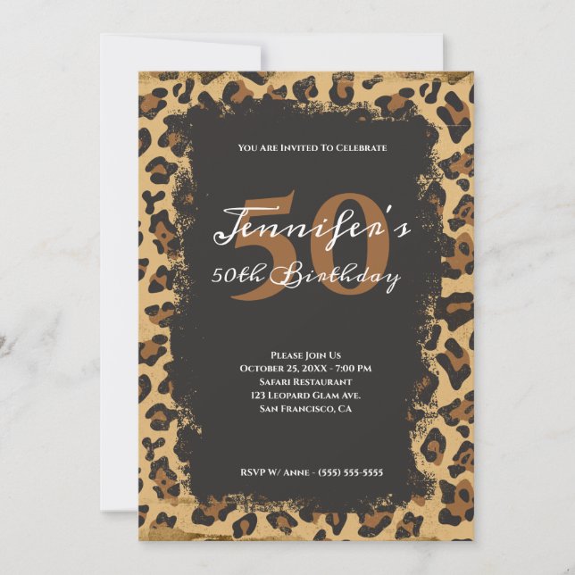 Modern Grunge Leopard Safari 50-årsfirande Inbjudningar (Framsida)