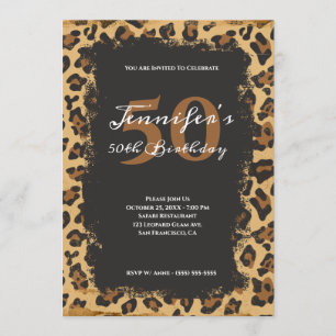 Modern Grunge Leopard Safari 50:e födelsedagen Inbjudningar