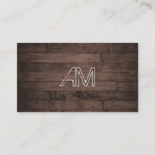 Modern Grunge Monogram på Brown Wood Visitkort