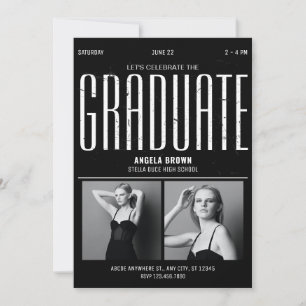 Modern Grunge svartvit studenten-foto Inbjudningar