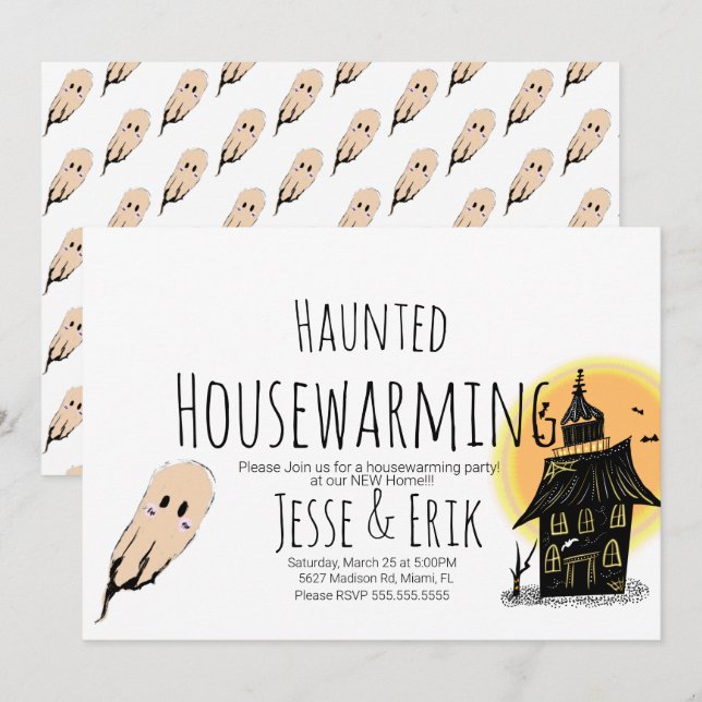Modern Gruslig Inflyttningsfest Doodle-firande Inbjudningar (Fram/baksida)
