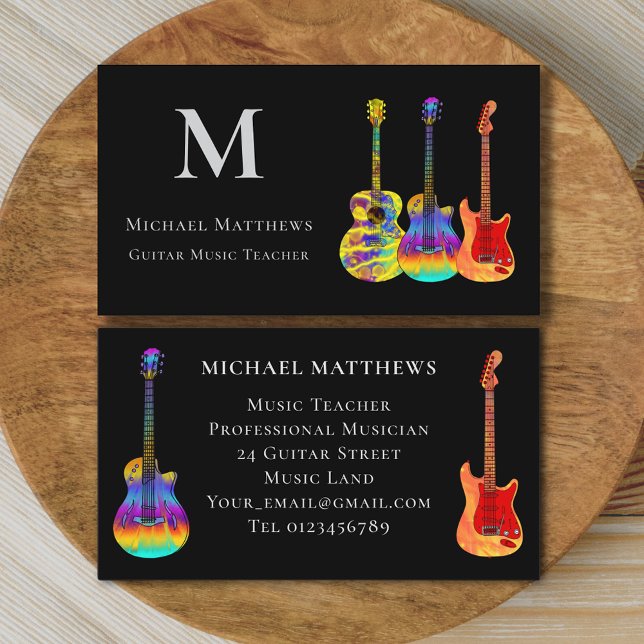 Modern Guitar Music Teacher Anpassningsbar Visitkort (Stylish Guitar teacher custom business card)