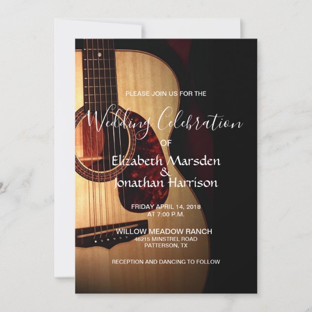 Modern Guitar Musical Bröllop Inbjudningar (Framsida)