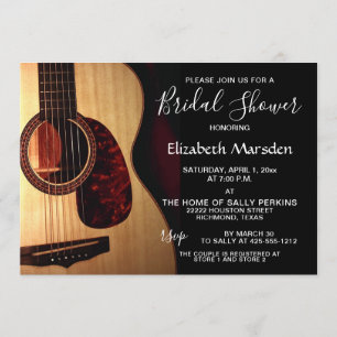 Modern Guitar Musical Hand Lettered Möhippa Inbjudningar