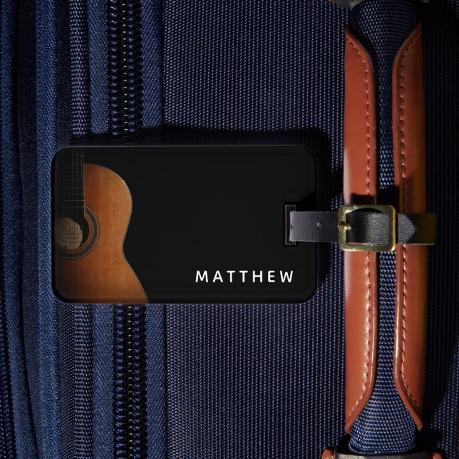 Modern Guitar Musician Black and White Photo Bagagebricka (Framsida Insitu 4)