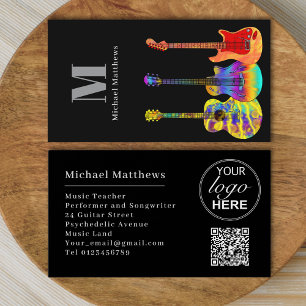 Modern Guitar Teacher Anpassningsbar QR-kod och Lo Visitkort