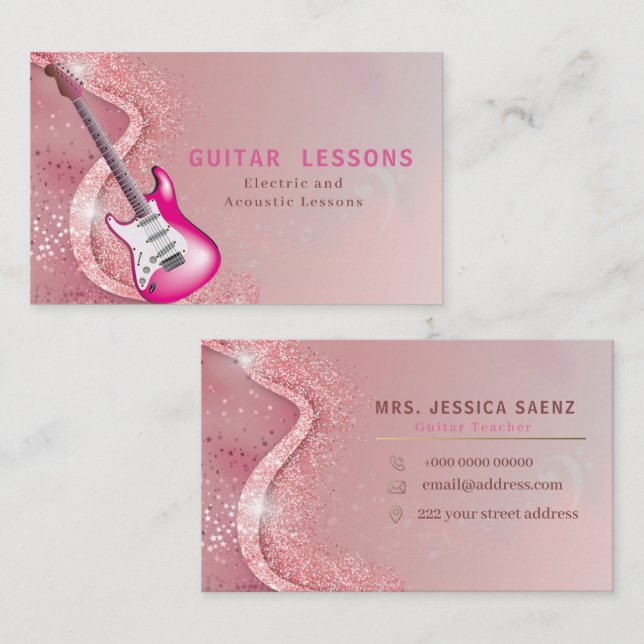 Modern Guitar Teacher Electric & Acoustic Lessons Visitkort (Fram/baksida)