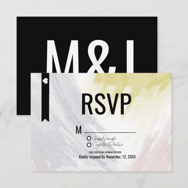Modern Gul Abstrakt Röda Penseldrag Bröllop RSVP Inbjudningar (Fram/baksida)