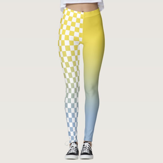 Modern gul blå gradient och rutigt mönster leggings (Framsida)