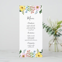 Modern Gul Blå Rosa Vår Blommig Bröllop Meny