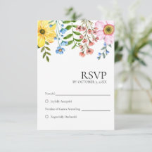 Modern Gul Blå Rosa Vår Blommig Bröllop